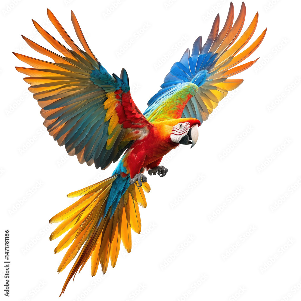 Obraz premium Colorful Parrot in Flight