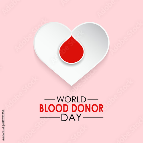 Illustration on the theme of World Blood Donor Day is held on 14 june. Blood Drop with hand and Realistic ribbon. One Drop Can Save a World. Blood bag and heart banner, cards, prints, social media.