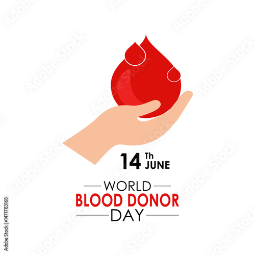 Illustration on the theme of World Blood Donor Day is held on 14 june. Blood Drop with hand and Realistic ribbon. One Drop Can Save a World. Blood bag and heart banner, cards, prints, social media.