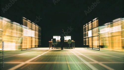 Smart High-Tech Office Interior with Futuristic Technology