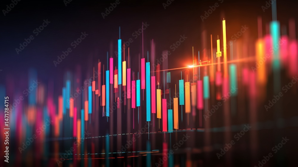 Bullish candlestick chart with stock market trend and trading graph