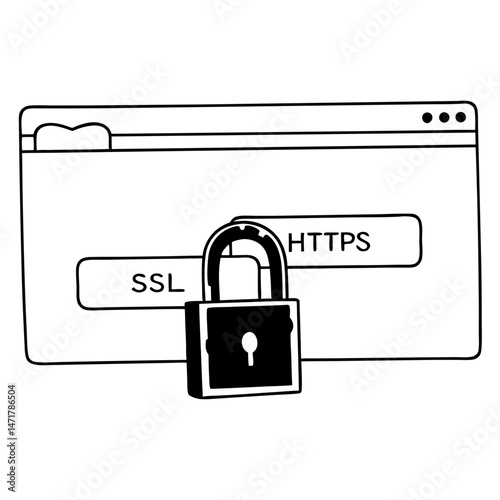 Simple lock merged into browser window with website ssl protection and secure browsing icon vector. Secure website ssl logo