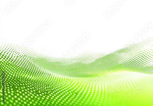 Abstract green wave background with dotted patterns creating sense of movement and depth, ideal for modern design projects and digital art. vibrant colors evoke freshness and energy