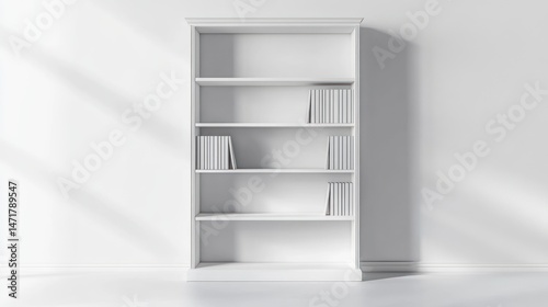 Empty white bookcase in bright room