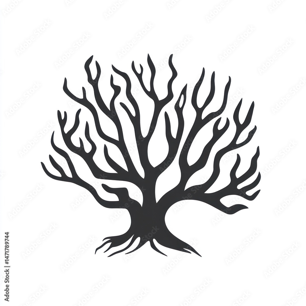 Bare tree silhouette, winter scene, nature illustration, graphic design element Bare tree silhouette, winter scene, nature illustration, graphic design element