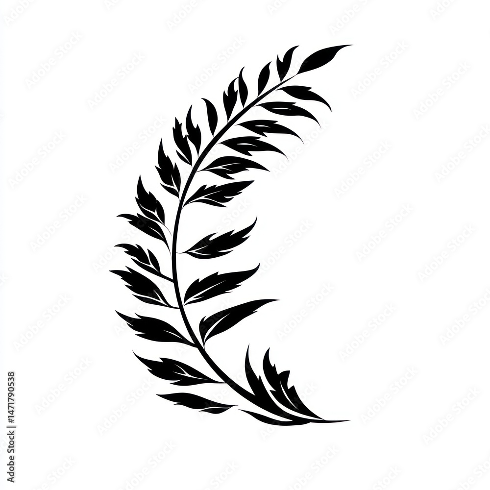 Obraz premium Crescent fern, botanical illustration, white background, design element