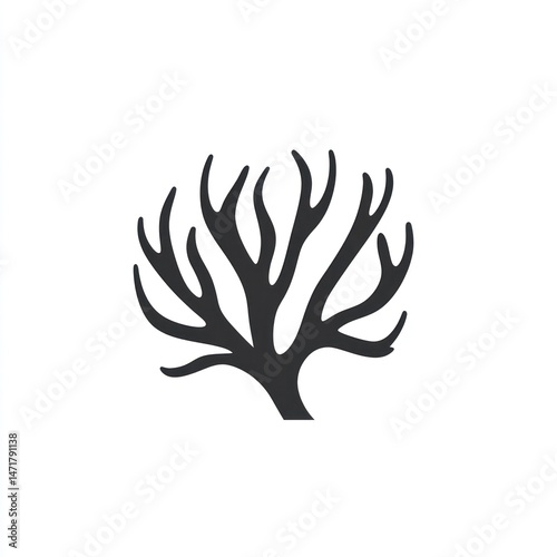 Simple black coral illustration, ocean background, marine life design, website icon