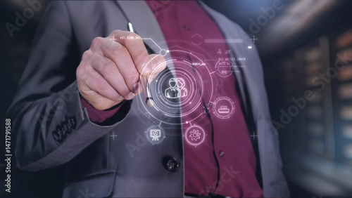 Development team structure in infographics on a holographic panel.