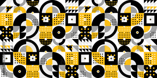 Seamless vector abstract background in yellow color, geometric seamless pattern, tiling endless wallpaper with geometrical shapes structure.