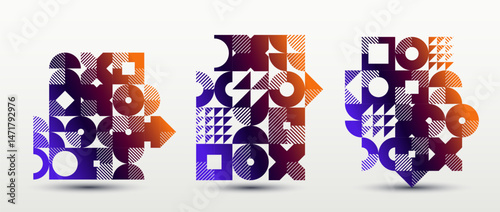 Abstract Bauhaus graphic design set, vector abstract background modern geometric pattern, geometry motif of art wallpapers, tiles compositions collection.