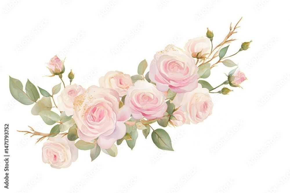 Fototapeta premium Delicate pink roses floral illustration