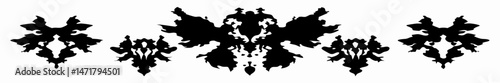 Rorschach Inkblot Test Image: Symmetrical Black Ink Blots on White Background