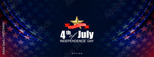 Festive blue illustration with wavy American flag element.