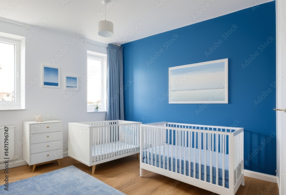 Naklejka premium There is a baby room with cot and dresser