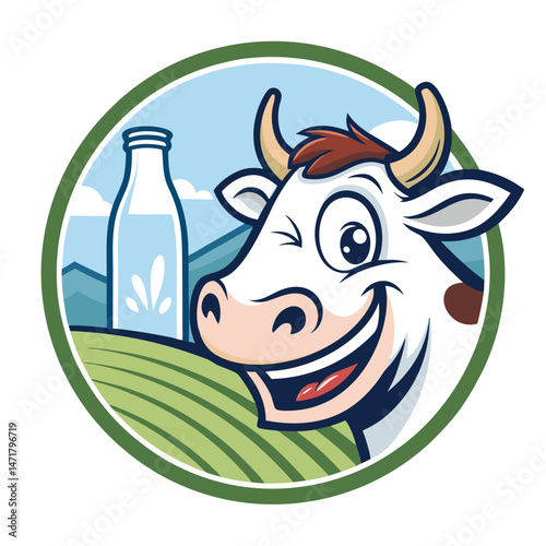 Cow Mascot, logo, brand for Farm, Milk, Cheese, Dairy
