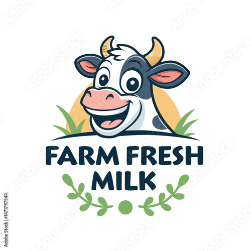 Cow Mascot, logo, brand for Farm, Milk, Cheese, Dairy