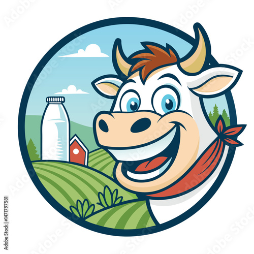 Cow Mascot, logo, brand for Farm, Milk, Cheese, Dairy