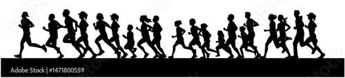 Run, Group of running men and women, running people silhouette, Silhouette Of Male and Female Runner 
