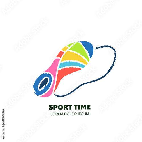 Foot print of running sneakers logo sign. Abstract sport shoe emblem. Vector design for marathon banner, poster, print