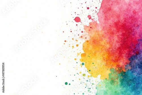 Vibrant watercolor paint splatters on white background, artistic texture , vibrant, backdrop