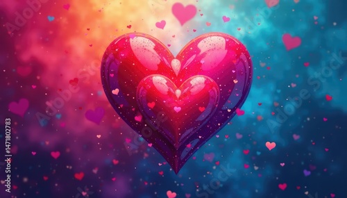 Three hearts forming a triangle, vibrant colors, abstract love concept , pink, relationship