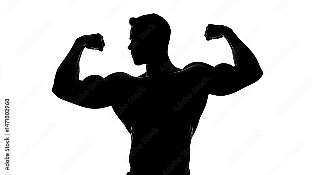 Fototapeta premium Silhouette of a bodybuilder flexing their biceps, a simple vector logo on a white background, in black and white