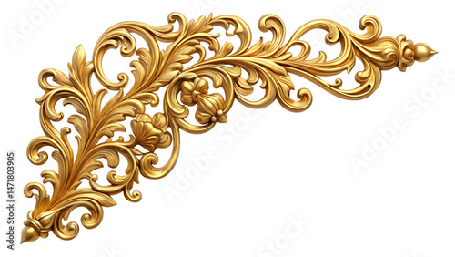 Antique gold corner frame isolated on white background, png