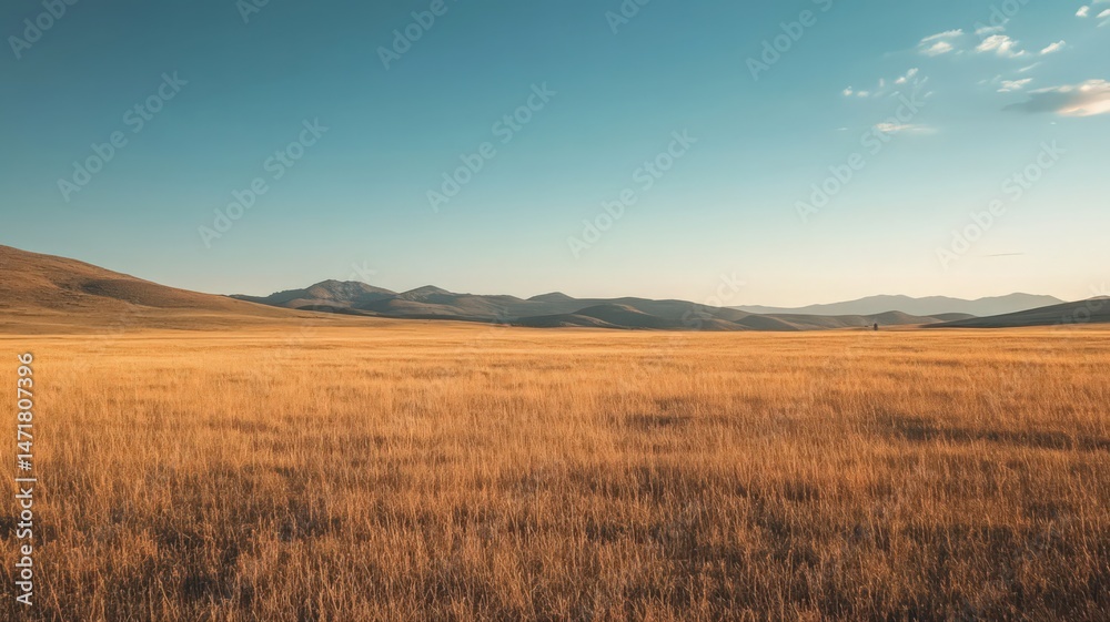 Fototapeta premium Expansive Golden Field Under a Blue Sky