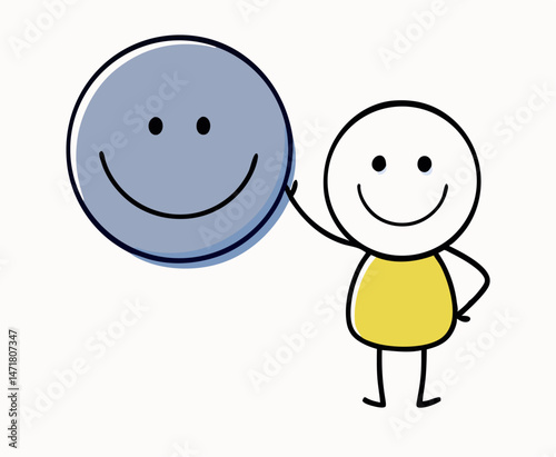Happy Cartoon Character Holding Large Smiley Face