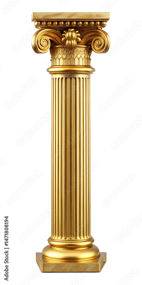 Antique gold and white color roman column isolated on white background, for theater or decor, png Antique gold and white color roman column isolated on white background, for theater or decor, png