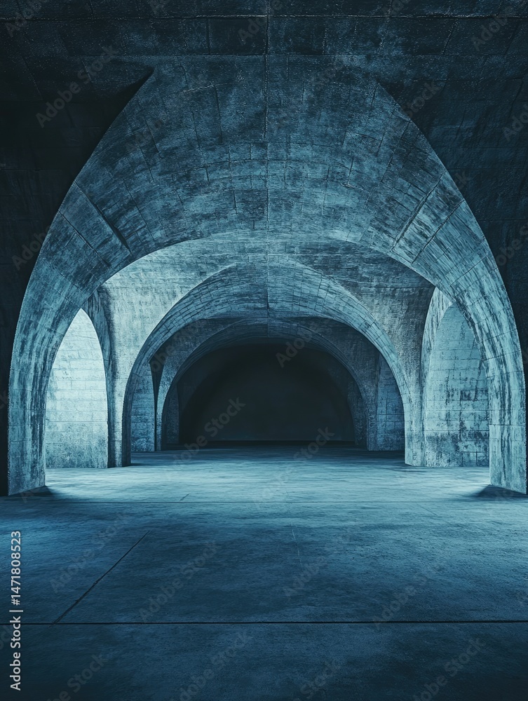 Obraz premium Concrete arched tunnel, dark