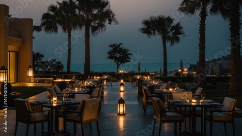 Wallpaper Mural Romantic outdoor restaurant at dusk tables with candles tranquil ambiance Torontodigital.ca