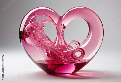 There is a pink glass heart-shaped object designed to rotate