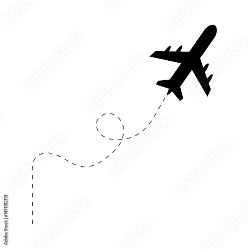 Airplane line path icon,airplane flight route with line trace,vector illustration
