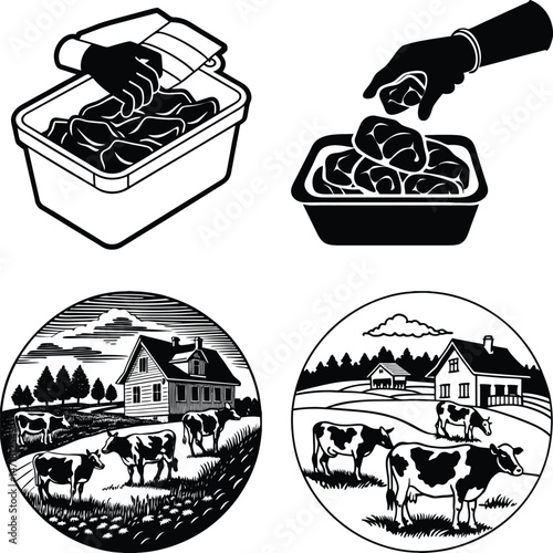 Black and White Illustrations of Muslim People and a Lamb