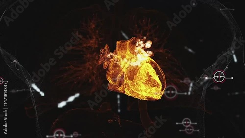 3d Hologram of Human Heart Surrounded By Energy Flows In A Futuristic Style HUD Anatomy Infographic