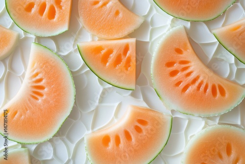 Slices of vibrant, pale orange watermelon, arranged artfully