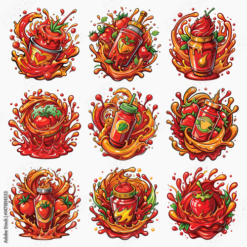 Energetic Tomato Ketchup Art – Vibrant Food Illustration Design
