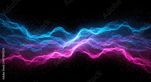 Vibrant neon waves in space
