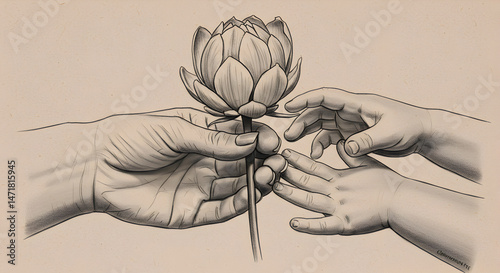Happy Mother's Day Antique Botanical Illustration of a Flower Background