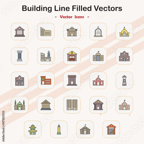 Building Line Filled Vector Icons
