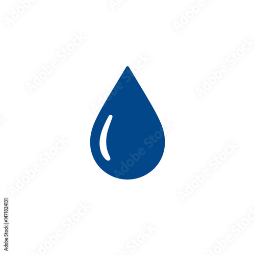 Water droplet icon in dark blue on a white background, minimalist style, water symbol