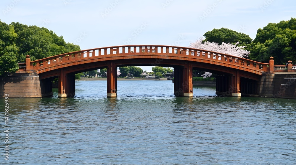 Fototapeta premium Scenic Japanese Wooden Bridge over Calm Water