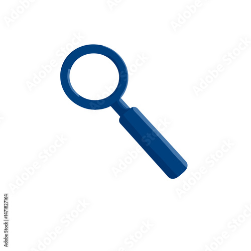 Magnifying glass icon in dark blue on a white background, minimalist style, search symbol