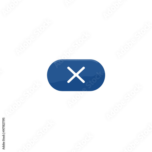 Button with an "X" mark in an oval shape on a white background, minimalist style, action symbol