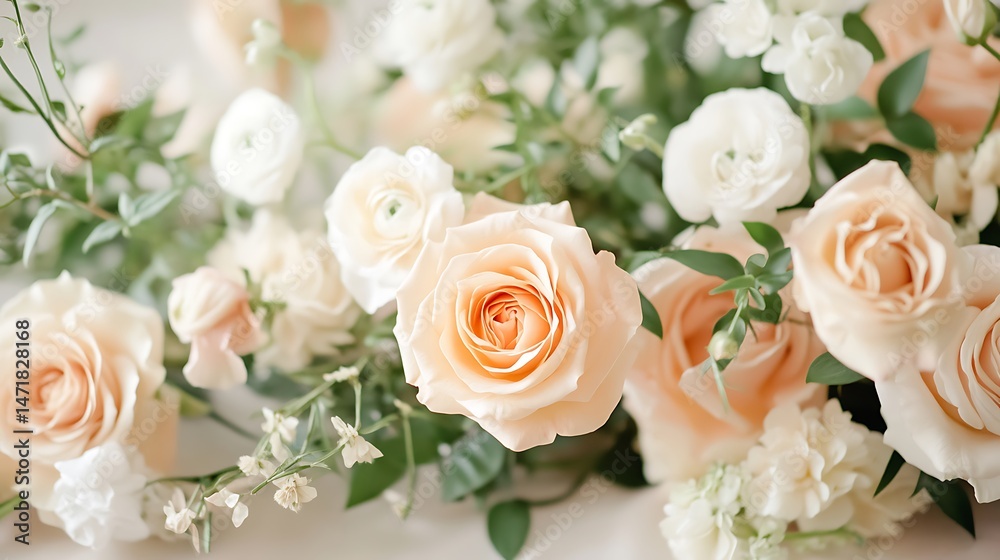 Obraz premium Peach White Roses Bouquet. (2)