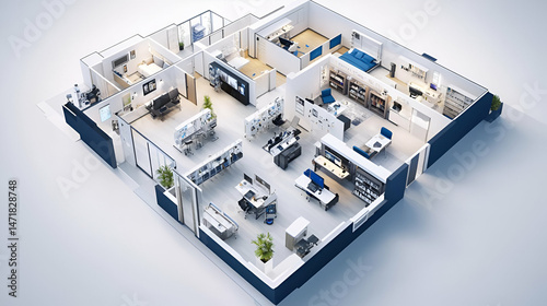 Modern Office Floor Plan Isometric 3D Model