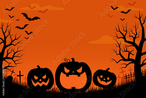 カボチャのシルエットのハロウィン背景_ベクターイラスト