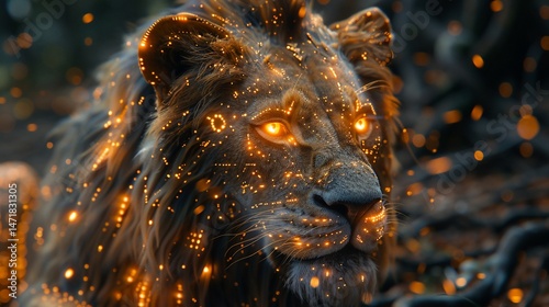 Majestic Lion Illuminated: A Digital Masterpiece