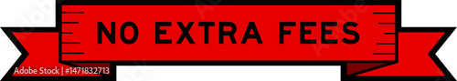 Ribbon label banner with word no extra fees in red color on white background
